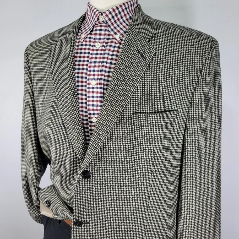 Calvin Klein Men's‎ Sport Coat Blazer Three Button Beige Black Wool 46XL